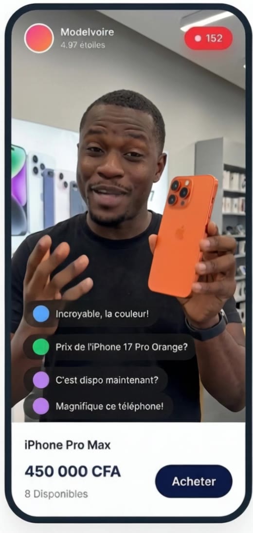 Aperçu d'un live shopping sur Kaable